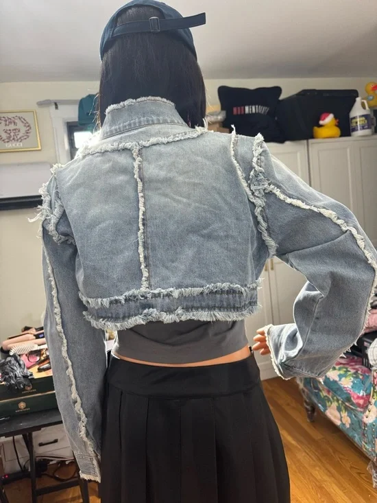 Cropped Light Wash Denim Bolero Jacket - Picture 4 of 4